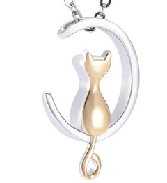 Cat & Crescent Moon Cremation Urn Necklace