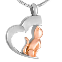 Cat In Heart Cremation Urn Necklace
