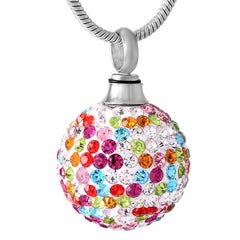 Colorful Crystal Ball Cremation Urn Necklace With Rhinestones