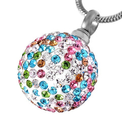 Colorful Crystal Ball Cremation Urn Necklace With Rhinestones