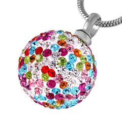 Colorful Crystal Ball Cremation Urn Necklace With Rhinestones