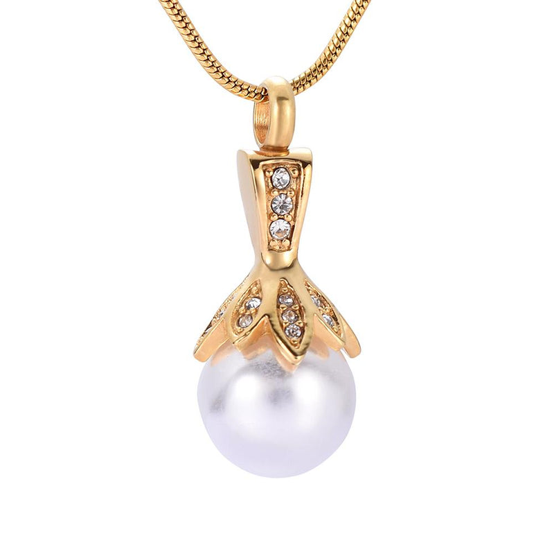 Crystal Flower & Pearl Cremation Urn Necklace With Rhinestones