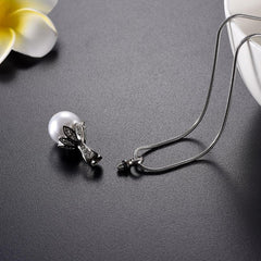 Crystal Flower & Pearl Cremation Urn Necklace With Rhinestones