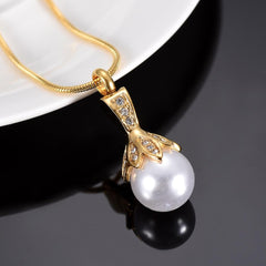 Crystal Flower & Pearl Cremation Urn Necklace With Rhinestones