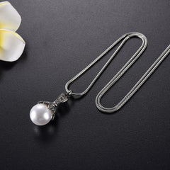 Crystal Flower & Pearl Cremation Urn Necklace With Rhinestones