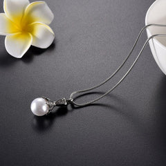 Crystal Flower & Pearl Cremation Urn Necklace With Rhinestones