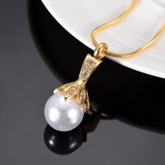 Crystal Flower & Pearl Cremation Urn Necklace With Rhinestones