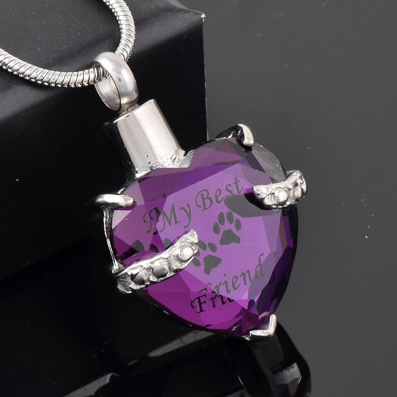 Crystal Heart Pendant Pet Cremation Urn Necklace Etched 