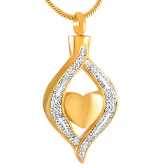 Crystal Teardrop With Heart Cremation Urn Necklace With Rhinestones