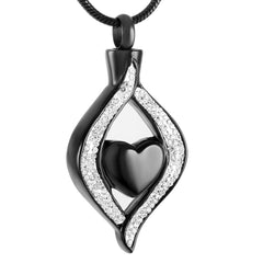 Crystal Teardrop With Heart Cremation Urn Necklace With Rhinestones