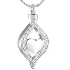 Crystal Teardrop With Heart Cremation Urn Necklace With Rhinestones