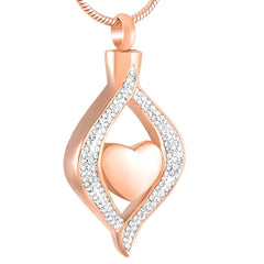 Crystal Teardrop With Heart Cremation Urn Necklace With Rhinestones