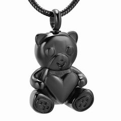 Cute Teddy Bear With Heart Cremation Urn Necklace