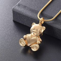 Cute Teddy Bear With Heart Cremation Urn Necklace