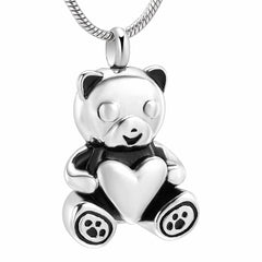 Cute Teddy Bear With Heart Cremation Urn Necklace