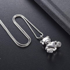 Cute Teddy Bear With Heart Cremation Urn Necklace