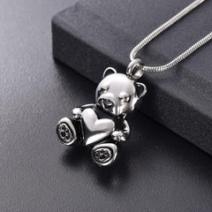 Cute Teddy Bear With Heart Cremation Urn Necklace