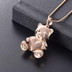 Cute Teddy Bear With Heart Cremation Urn Necklace