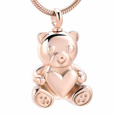 Cute Teddy Bear With Heart Cremation Urn Necklace
