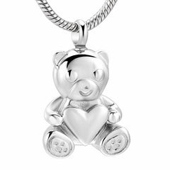Cute Teddy Bear With Heart Cremation Urn Necklace