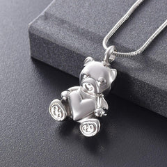 Cute Teddy Bear With Heart Cremation Urn Necklace