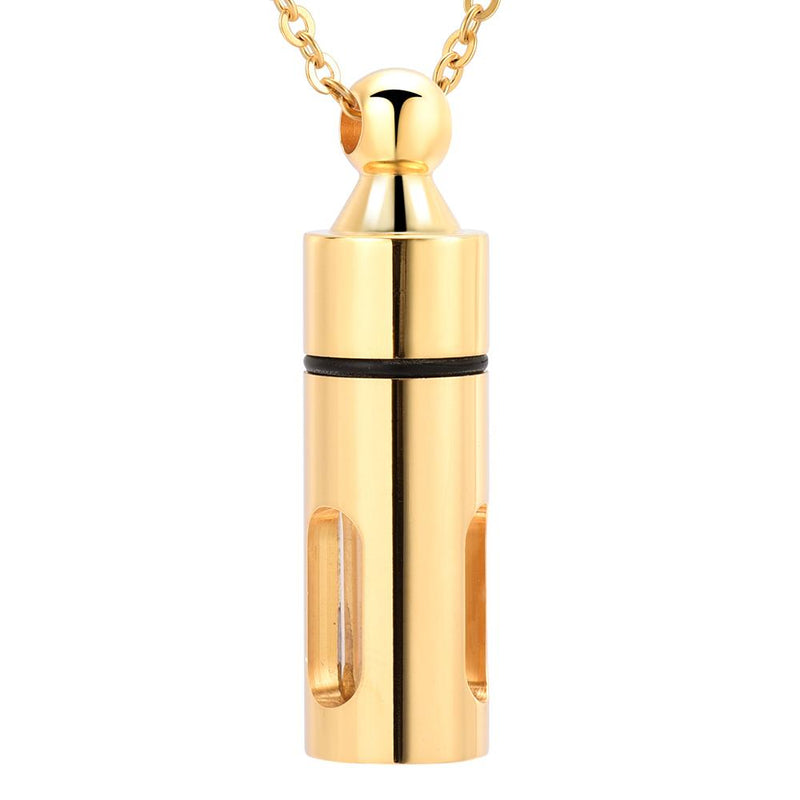 Cylinder Cremation Urn Necklace With Glass Vial