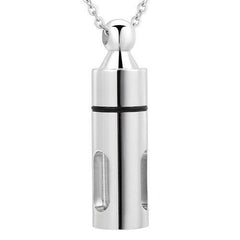 Cylinder Cremation Urn Necklace With Glass Vial