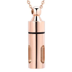 Cylinder Cremation Urn Necklace With Glass Vial