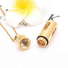 Cylinder Cremation Urn Necklace With Glass Vial