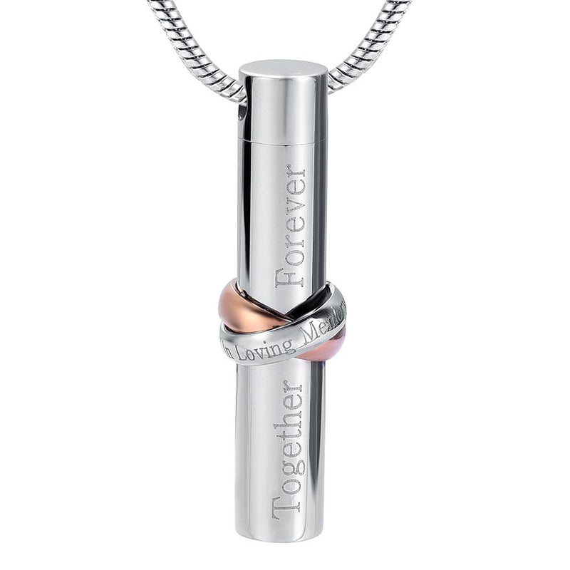Cylinder Cremation Urn Necklace With Infinity Band Engraved 