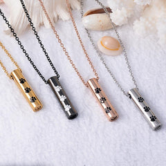 Cylinder Cremation Urn Necklace With Paw Prints