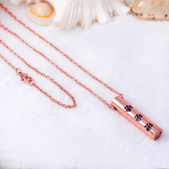 Cylinder Cremation Urn Necklace With Paw Prints