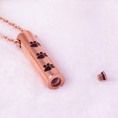 Cylinder Cremation Urn Necklace With Paw Prints