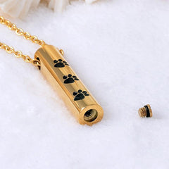 Cylinder Cremation Urn Necklace With Paw Prints