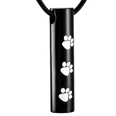 Cylinder Cremation Urn Necklace With Paw Prints