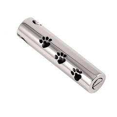 Cylinder Cremation Urn Necklace With Paw Prints