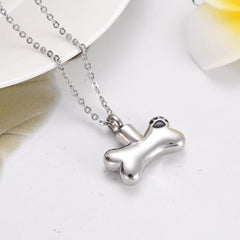 Dog Bone With Paw Print Cremation Urn Necklace