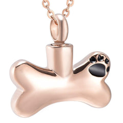 Dog Bone With Paw Print Cremation Urn Necklace