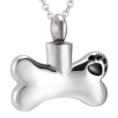 Dog Bone With Paw Print Cremation Urn Necklace