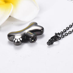 Dog Bone With Paw Print Cremation Urn Necklace