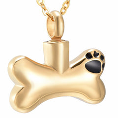 Dog Bone With Paw Print Cremation Urn Necklace
