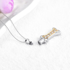 Dog Bone Shaped Cremation Urn Necklace With Rhinestones