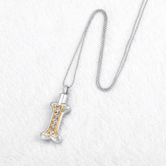 Dog Bone Shaped Cremation Urn Necklace With Rhinestones