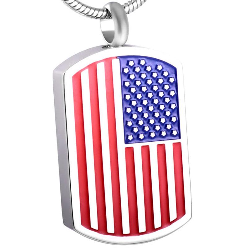 Dog Tag With American Flag Cremation Urn Necklace