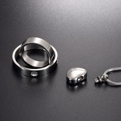 Dual Circle Around Heart Cremation Urn Necklace