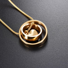 Dual Circle Around Heart Cremation Urn Necklace