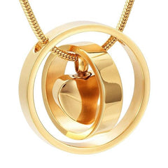 Dual Circle Around Heart Cremation Urn Necklace