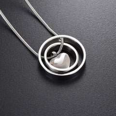 Dual Circle Around Heart Cremation Urn Necklace