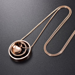 Dual Circle Around Heart Cremation Urn Necklace