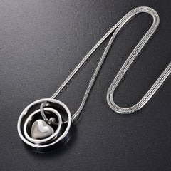 Dual Circle Around Heart Cremation Urn Necklace